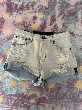 One Teaspoon High-Rise Distressed Denim Shorts - Light Wash